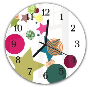 Nástěnné hodiny kulaté pr.30cm abstraktní barevné tvary - plexi