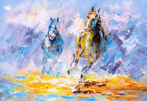 Fototapeta - Olejomalba, koně v běhu (245x170 cm)