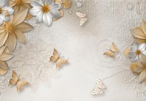 Fototapeta - Květy s motýlky (245x170 cm)