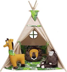 Stan teepee pro děti se zvířátky Urban Jungle (Stan Teepee + 3 polštářky ve tvaru zvířátek zdarma)
