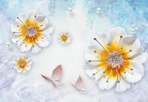 Fototapeta - Kompozice s květy a motýly (245x170 cm)