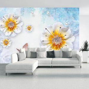 Fototapeta - Kompozice s květy a motýly (245x170 cm)
