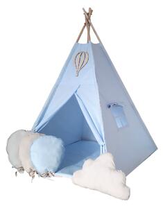 Stan teepee pro děti Boho - světle modrý s balonky (Stan teepee pro děti - set s podložkou a poštářky)