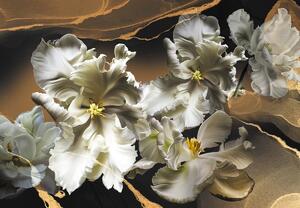 Fototapeta - Květy orchidejí na mramorovém pozadí (245x170 cm)