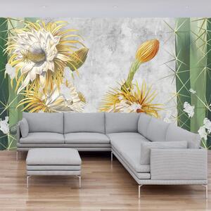 Fototapeta - Rozkvetlé kaktusy, vintage (245x170 cm)