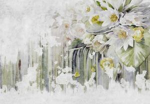 Fototapeta - Bílé květy, vintage (245x170 cm)