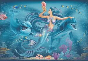 Fototapeta - Mořská víla s delfíny (245x170 cm)