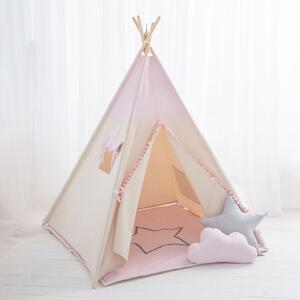 Stan týpí pro děti - světle růžový (Stan teepee pro děti - set s podložkou a polštářky)