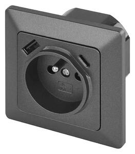 Zásuvka domovní s USB-A+USB-C FRENCH 250V/16A antracit