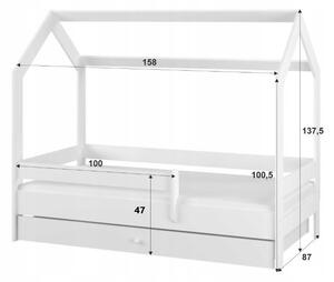 Dětská domečková postel se šuplíkem LITTLE HOUSE - bílá - 160x80 cm
