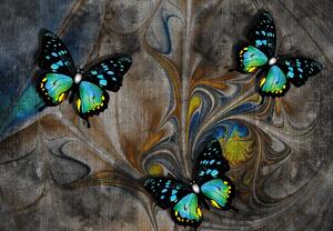 Fototapeta - Zářiví motýli na obraze (245x170 cm)