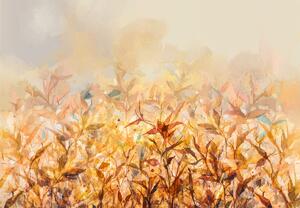 Fototapeta - Listy v barvách podzimu, olejomalba (245x170 cm)