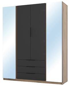 Šatní skříň KAJA 2LU 2F 3S | 200 cm | se zrcadly | VYSOKÁ | evoke/černá
