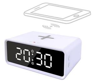 Solight CA07W - Digitální hodiny s Qi bezdrátovou nabíječkou 230V/CR2032 bílá