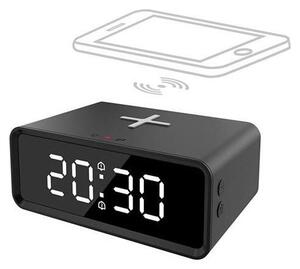 Solight CA07B - Digitální hodiny s Qi bezdrátovou nabíječkou 230V/CR2032 černá
