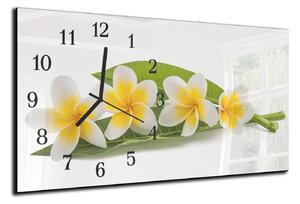Nástěnné hodiny bílo žlutý květ v listu 30x60cm - plexi