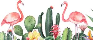 Fototapeta - Plameňáci v kaktusech, aquarel (245x170 cm)