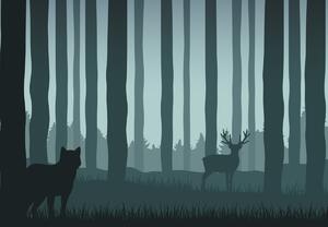 Fototapeta - Vlk pozorující jelena (245x170 cm)