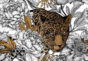 Fototapeta - Leopard v pivoňkách (245x170 cm)