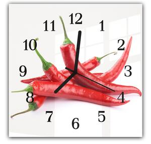 Nástěnné hodiny 30x30cm červené chilli papričky na bílém podkladu - plexi