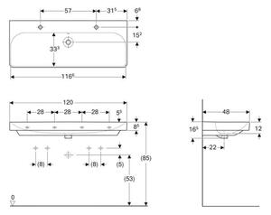 Geberit 500.253.01.1 - Závěsné dvojumyvadlo Smyle Square 120x48 cm keramika/bílá