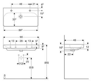 Geberit 500.252.01.1 - Závěsné dvojumyvadlo Smyle Square 90x48 cm keramika/bílá