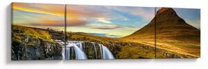 Obraz hory a vodopádů na Islandu (170x50 cm)