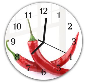 Nástěnné hodiny kulaté pr.30cm dvě chilli papričky na bílém pozadí - plexi
