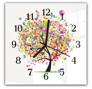 Nástěnné hodiny 30x30cm veselý barevný strom s balónky - plexi