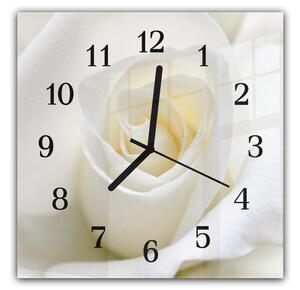 Nástěnné hodiny 30x30cm detail květu růže bílé barvy - plexi