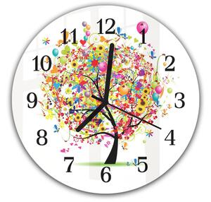 Nástěnné hodiny kulaté pr.30cm barevný strom s balónky - plexi