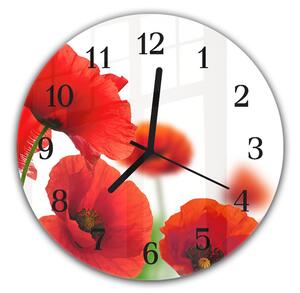 Nástěnné hodiny kulaté pr.30cm detail květy červené vlčí máky - plexi