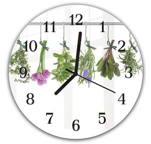 Nástěnné hodiny kulaté pr.30cm čerstvé bylinky na tyči - plexi