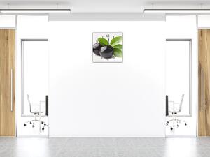 Nástěnné hodiny 30x30cm ovoce černé olivy na bílém podkladu - plexi