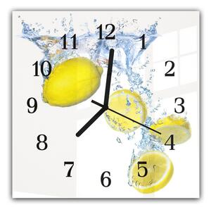 Nástěnné hodiny 30x30cm citrony ve vodě - plexi