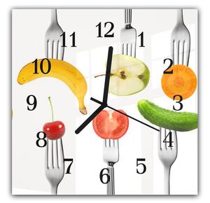 Nástěnné hodiny 30x30cm čerstvé ovoce a zelenina na vidličkách - plexi