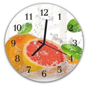 Nástěnné hodiny kulaté pr.30cm ovoce citrus ve vodě - plexi