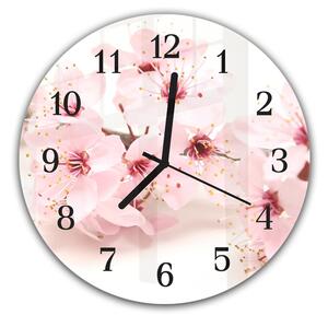 Nástěnné hodiny kulaté pr.30cm růžové květy stromu - plexi