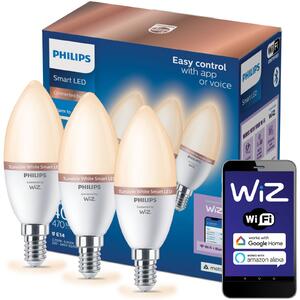 3x LED žárovka E14 C37 4,9W (odpovídá 40W) 470lm 2700-6500K SMART WiFi Philips WiZ