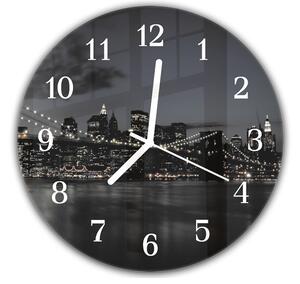 Nástěnné hodiny kulaté pr.30cm noční Brooklynský most - plexi