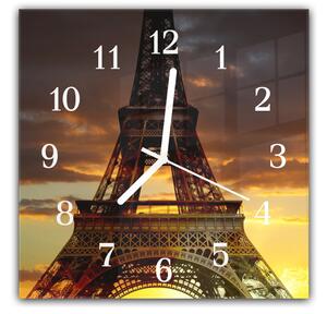 Nástěnné hodiny 30x30cm město Paříž detail Eiffel věž v západu slunce - plexi