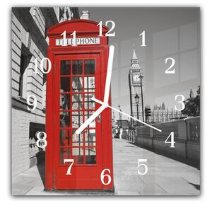 Nástěnné hodiny 30x30cm telefonní budka v Londýně a věž Big Ben - plexi