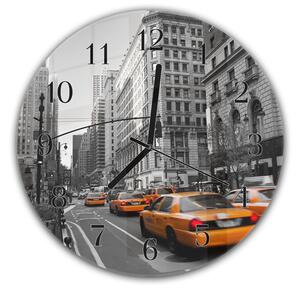 Nástěnné hodiny kulaté pr.30cm žluté taxi ve městě Manhattan - plexi