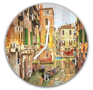 Nástěnné hodiny kulaté pr.30cm město Benátky v Itálii s gondolou - plexi