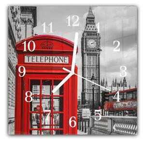 Nástěnné hodiny 30x30cm Anglie Londýn červená budka a Big Ben - plexi