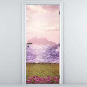 Fototapeta na dveře - Růžové stromy s jezerem (95x205cm)