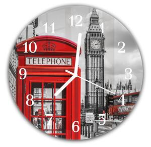 Nástěnné hodiny kulaté pr.30cm červená telefonní budka v Londýně - plexi