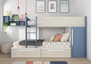 Dětská patrová postel se skříní a šuplíky Cascina - smoky blue