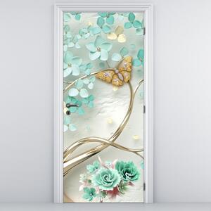 Fototapeta na dveře - Květina s motýly (95x205cm)