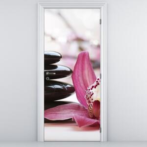 Fototapeta na dveře - Masážní kameny a orchidej (95x205cm)